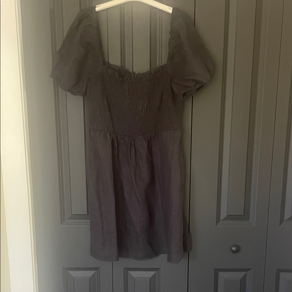 J. Crew Black Puff Sleeve Linen Dress